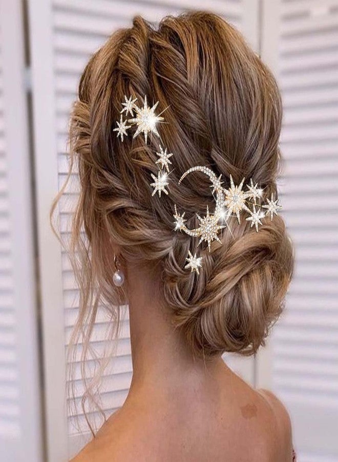 Unicra Star Moon Bride Wedding Hair Pins Crystal Bridal Hair Pieces Rhinestone Goddess Hair Accessories for Women and Girls (Pack of 5) (Gold) - Image 1